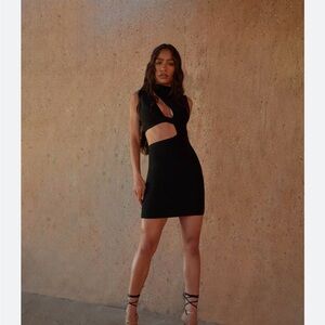 Herve Leger One-Shoulder Black Cutout Bandage Dress